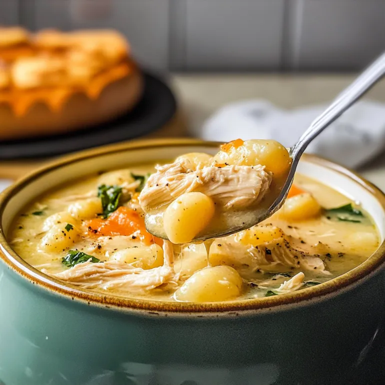 A spoon is in a bowl of soup.