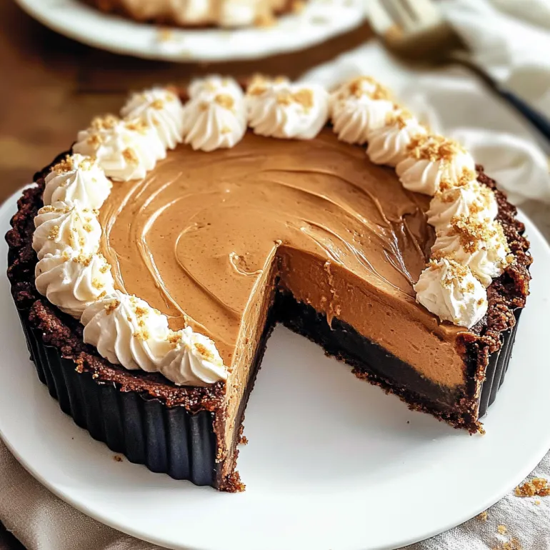 A slice of peanut butter pie on a plate.