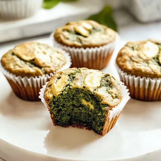 Four muffins with green and yellow toppings.