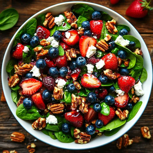 A bowl of a 15-minute strawberry spinach salad.