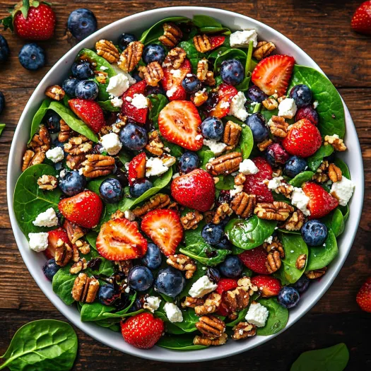 A bowl of a 15-minute strawberry spinach salad.