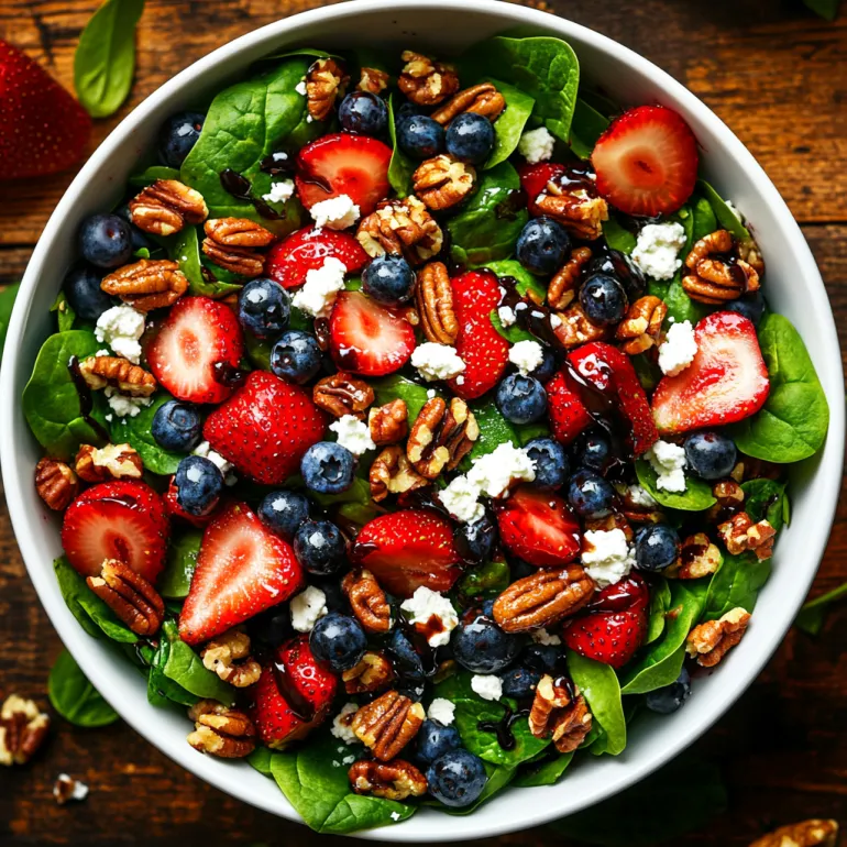 A bowl of a 15-minute strawberry spinach salad.