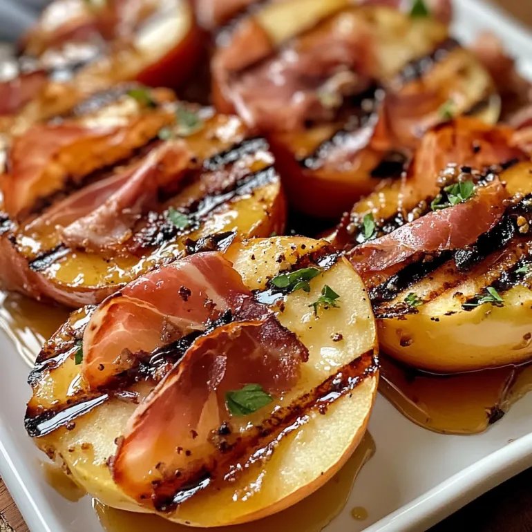 Grilled apples with prosciutto and honey.
