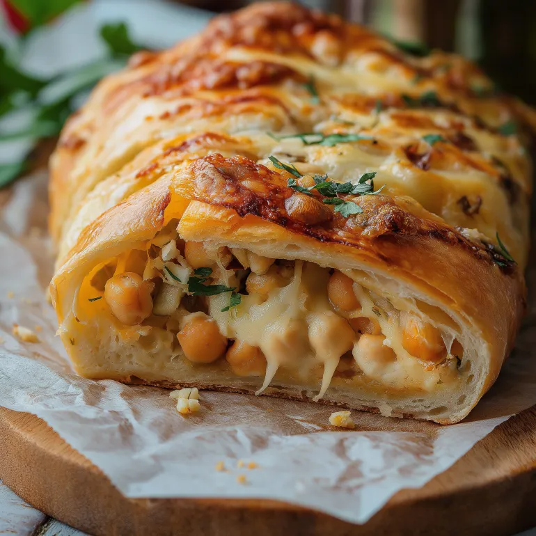 A slice of a vegetarian chicken bake.