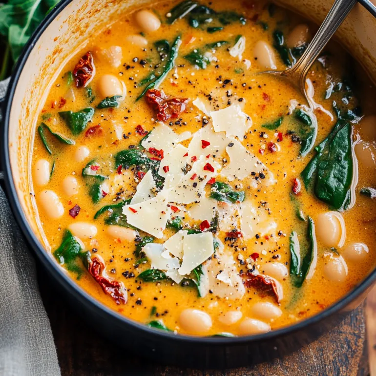 A bowl of soup with a spoon in it.