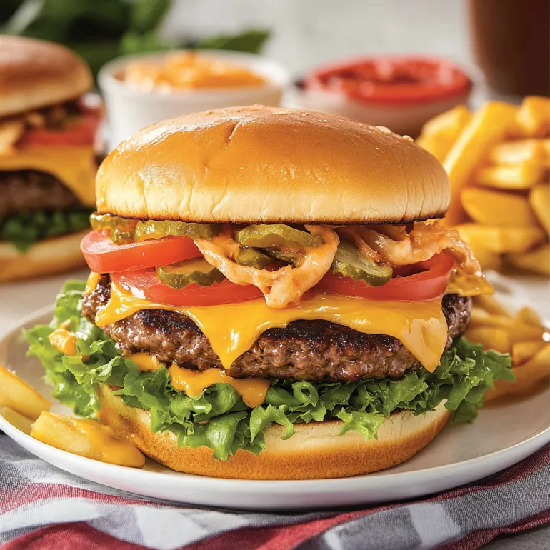 A smash burger with tomatoes, jalapenos, and lettuce.
