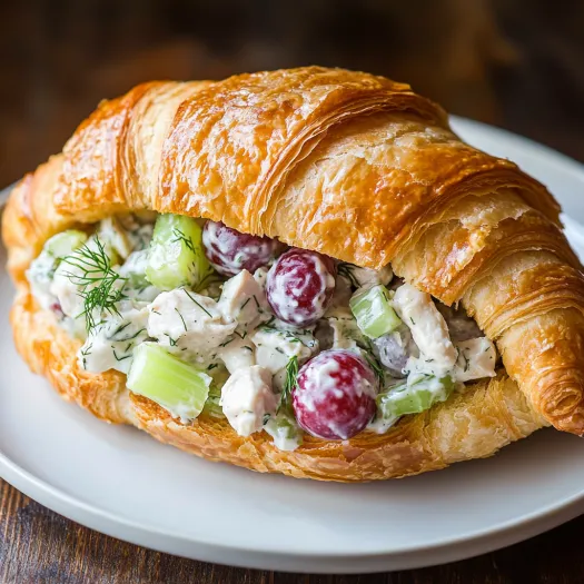 A croissant filled with chicken salad.