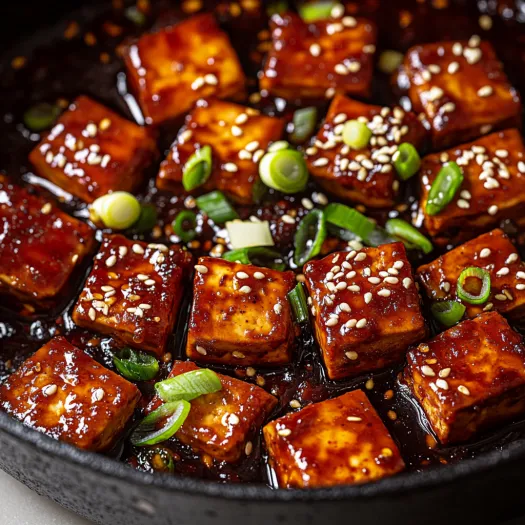 A pan of food with the word Dubu Jorim on it.