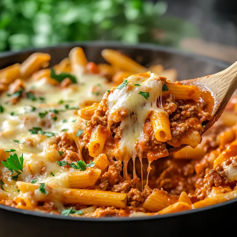 A delicious beef enchilada pasta one-pan meal.