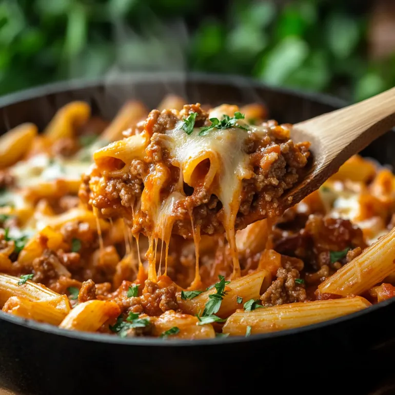 A beef enchilada pasta one-pan meal.