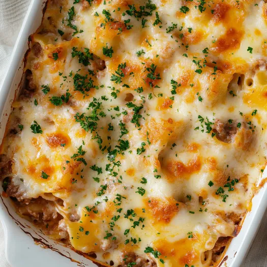 A dish of Million Dollar Ravioli Casserole.