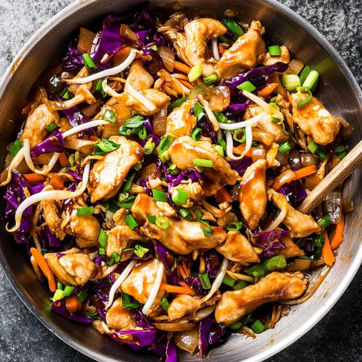 A bowl of Moo Shu Chicken.