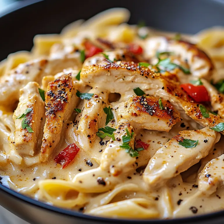 A bowl of creamy cajun chicken pasta.