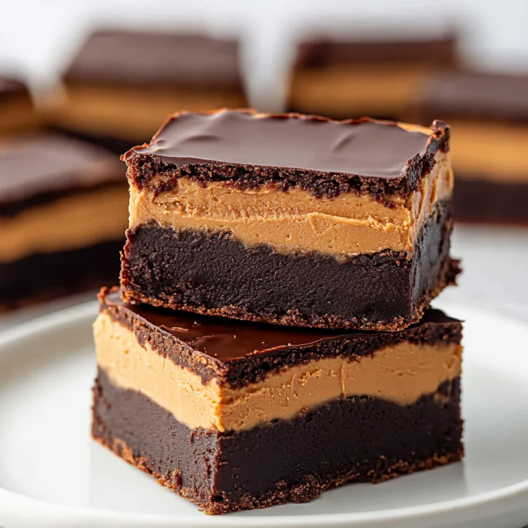 A plate with two pieces of Buckeye Brownies.