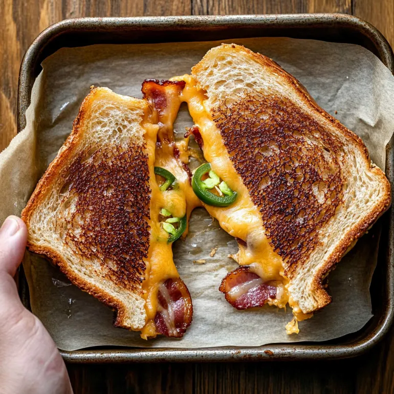 A slice of grilled cheese with jalapenos.