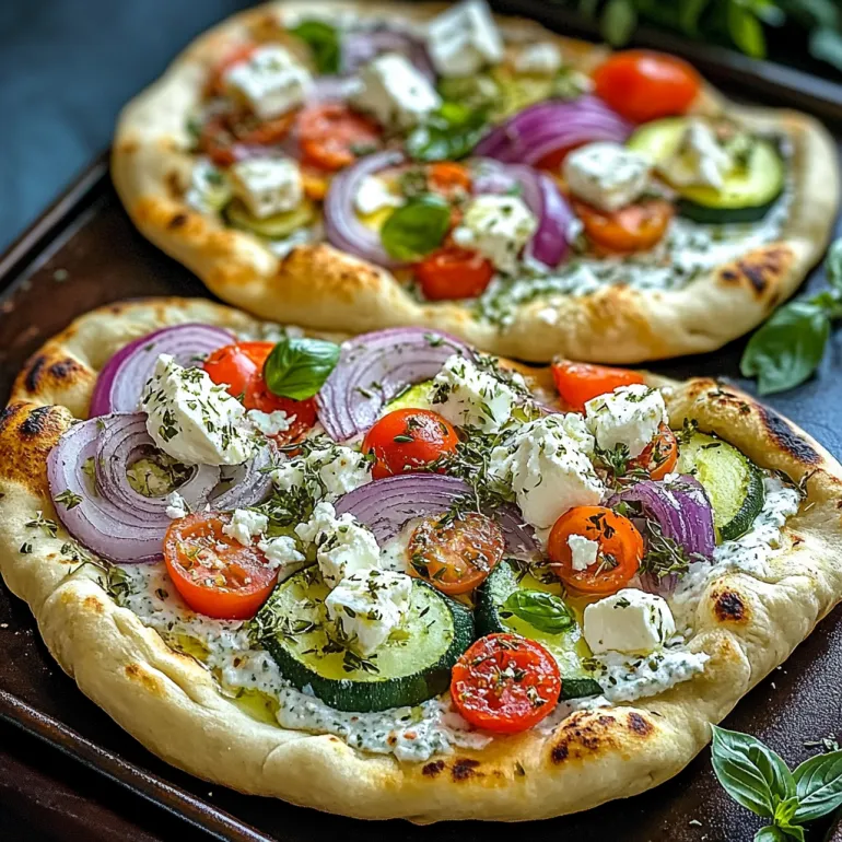 A pizza with tomatoes, cucumbers, and cheese.