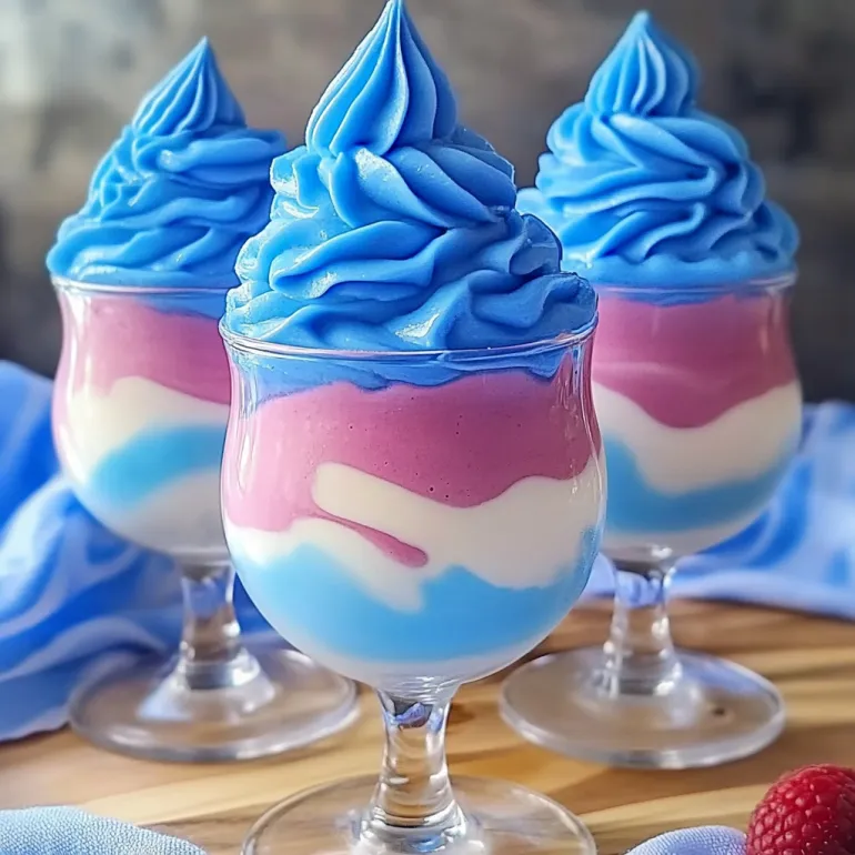 Three glasses of whipped Kool-Aid are on a table.
