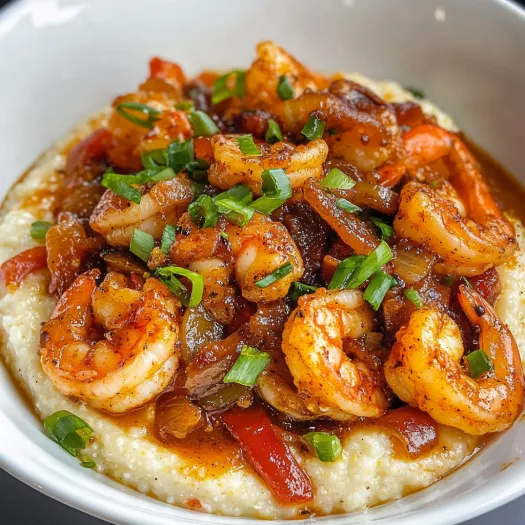 A bowl of shrimp and grits.