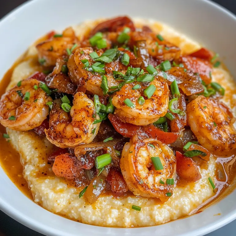 A bowl of shrimp and grits.