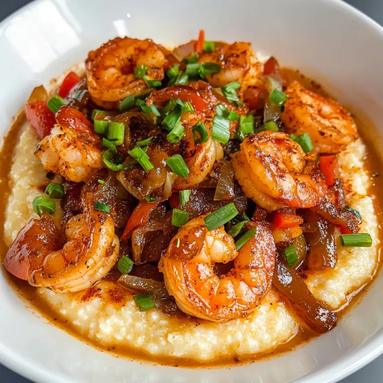 A bowl of shrimp and grits.