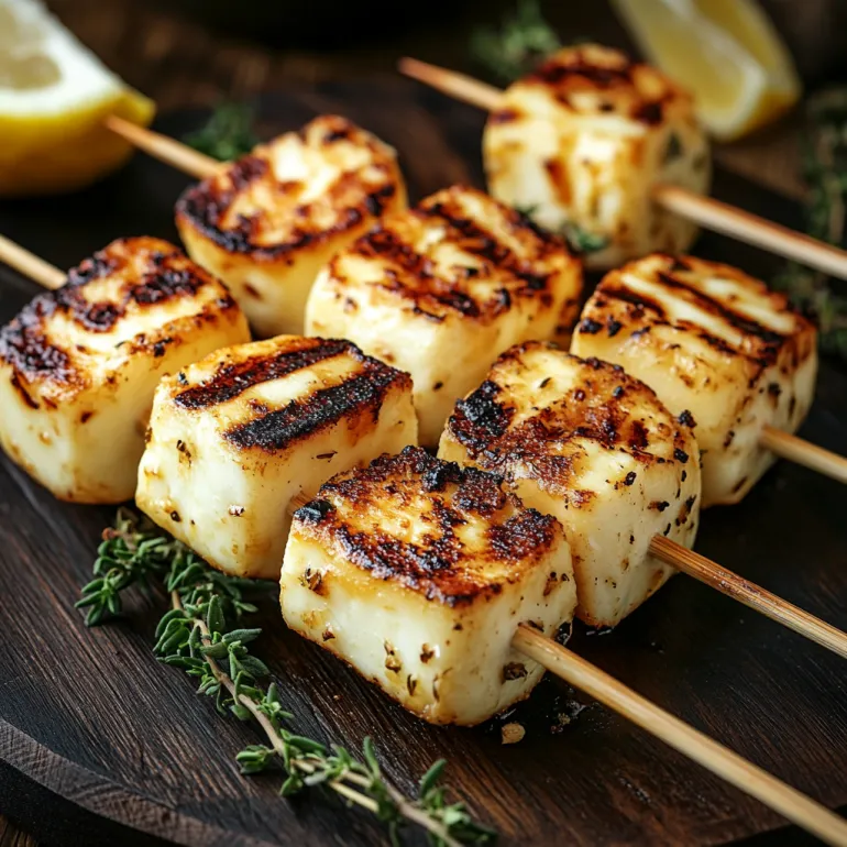 Grilled Halloumi Skewers with Lemon and Thyme.