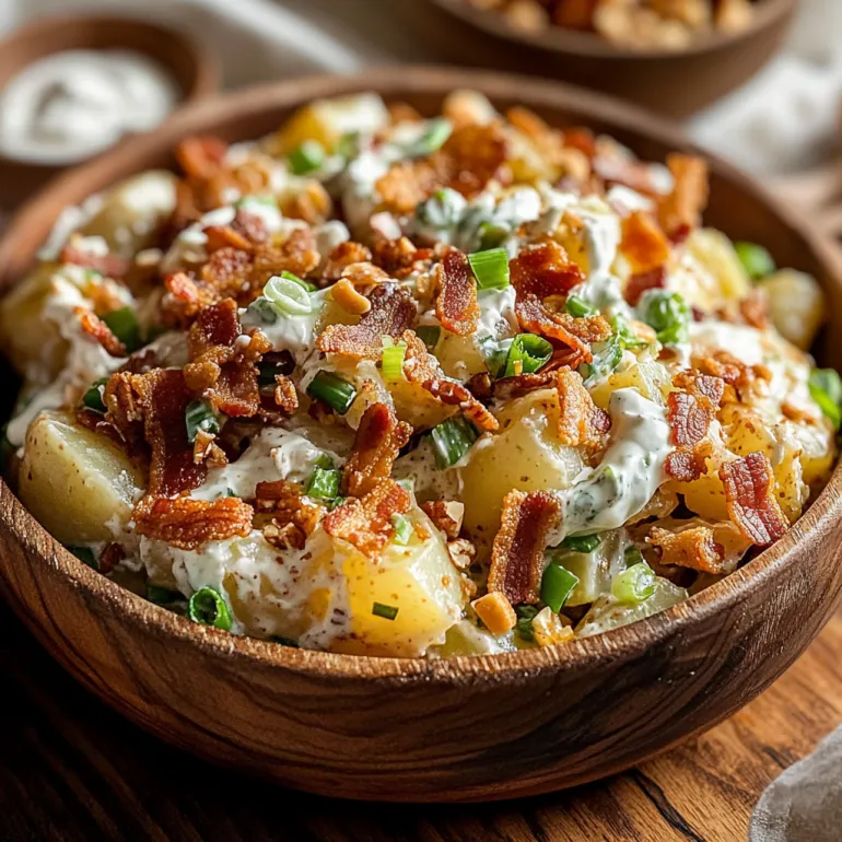 A bowl of crispy smashed potato salad.