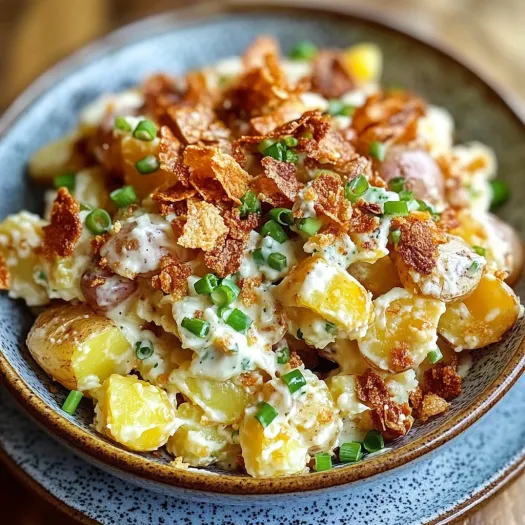 A bowl of crispy smashed potato salad.