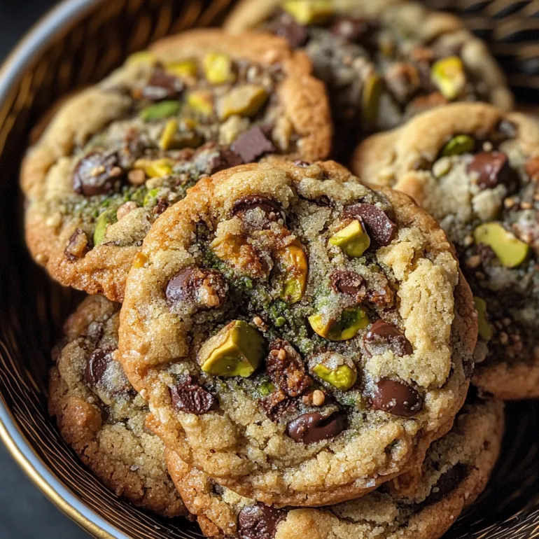 A bowl of pistachio cream chocolate chip cookies.