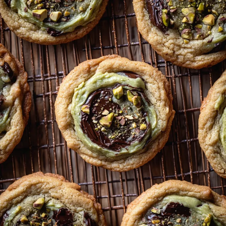 A tray of pistachio cream chocolate chip cookies.