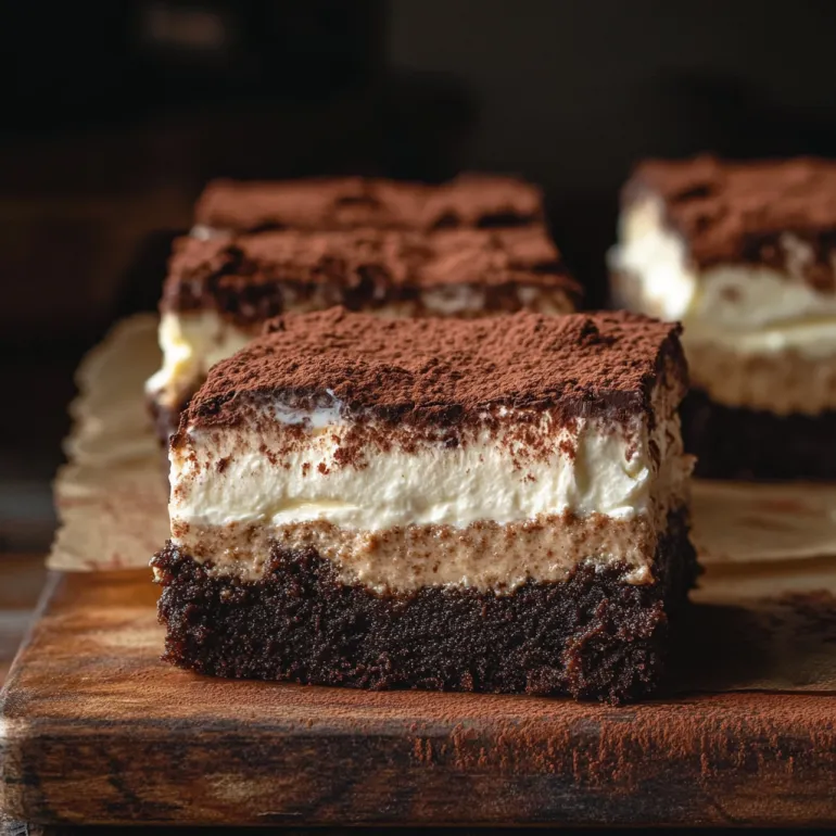 A close up of a small batch tiramisu brownies.