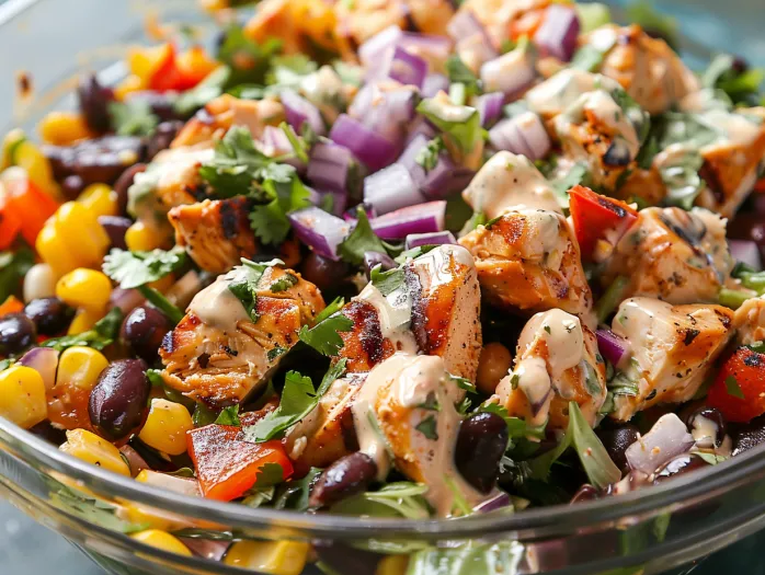 A bowl of zesty southwest chicken salad.