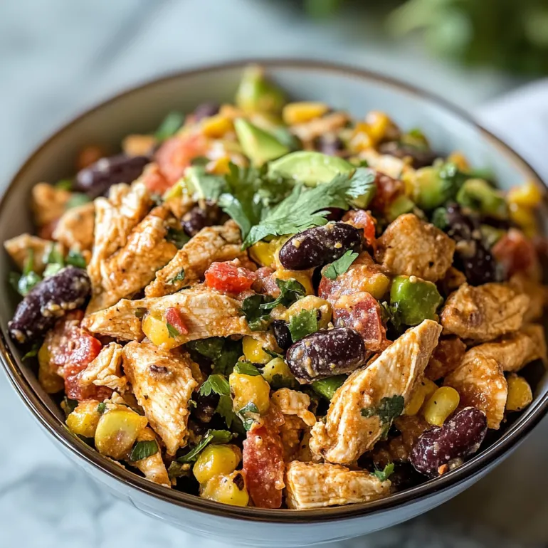 A bowl of zesty southwest chicken salad.