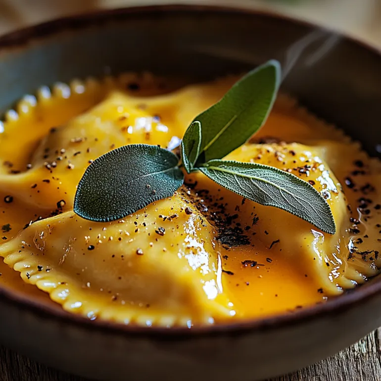 A bowl of butternut squash ravioli sauce.