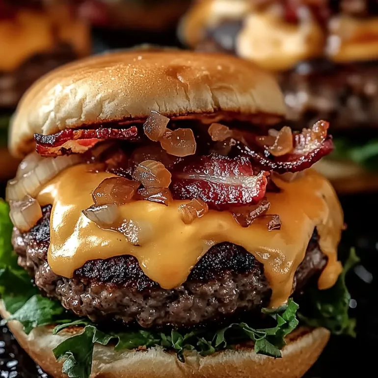 A burger with bacon and onions.