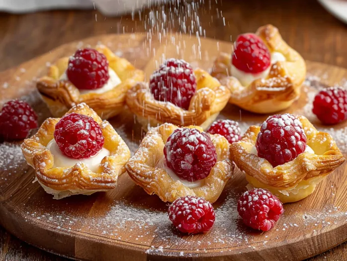 Raspberry cream cheese bites on a plate.