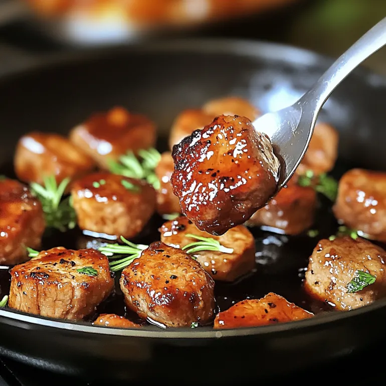A fork is being used to pick up a piece of meat from a pan.