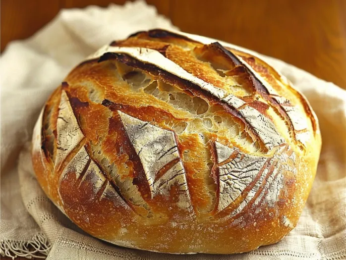 A sourdough bread with a crusty exterior.