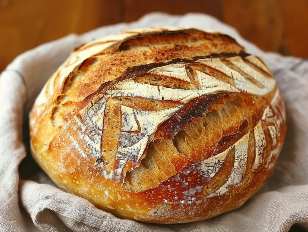 A sourdough bread with a hole in it.