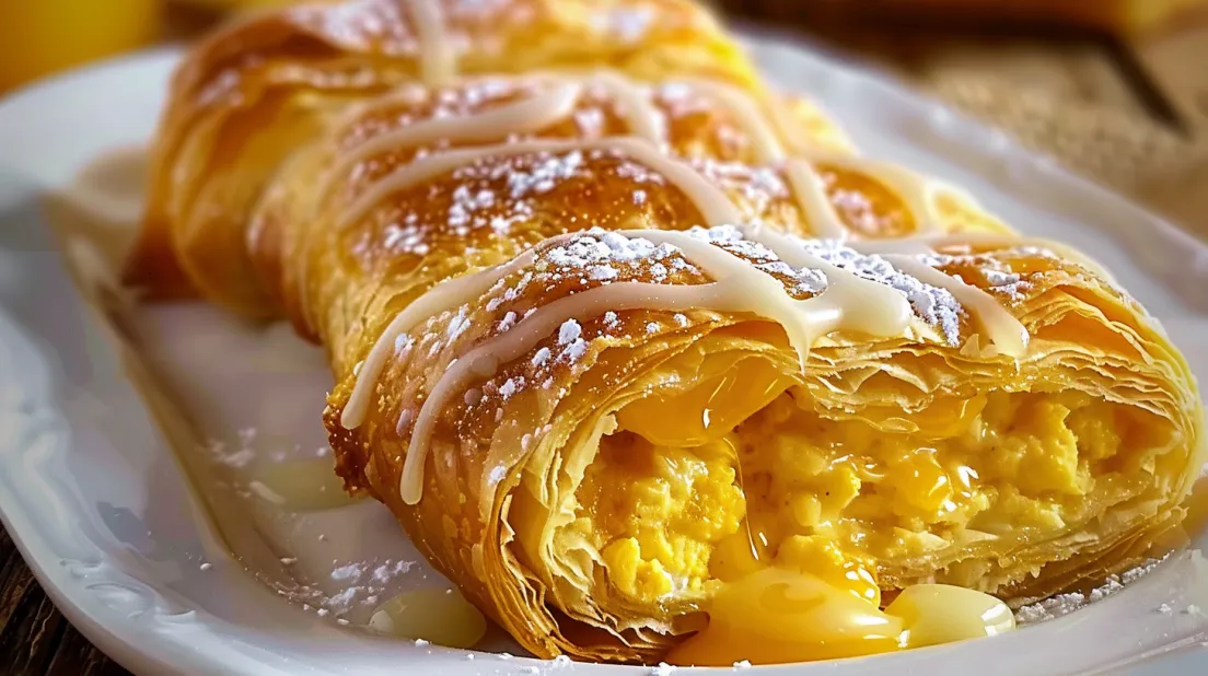 A breakfast roll-up with egg and cheese.