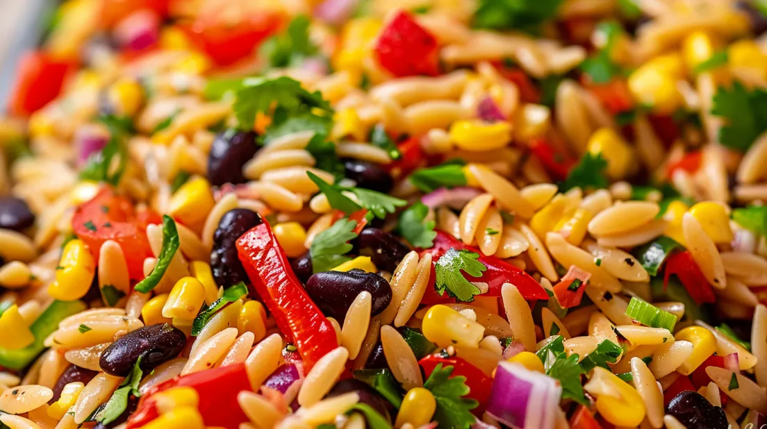A bowl of Cowboy Orzo Salad.