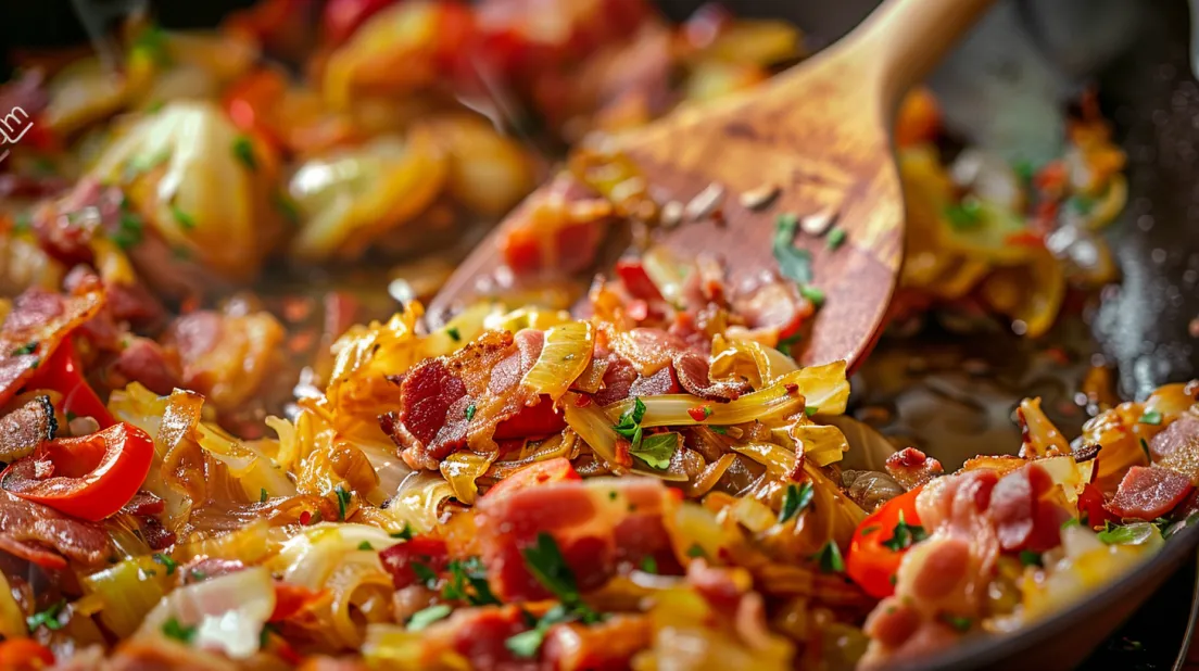 A spoon is in a bowl of food.