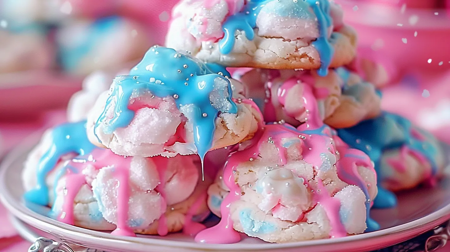A plate of cookies with pink and blue icing.