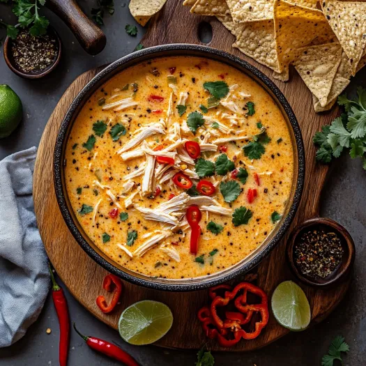 A bowl of creamy chicken tortilla soup with a spoon in it.