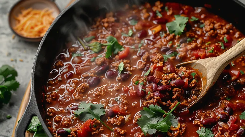 A thick and hearty turkey chili.