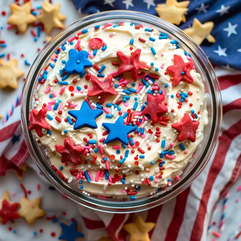 A red, white and blue funfetti dip.