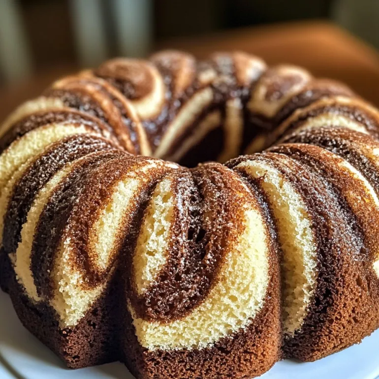 A cinnamon swirl bundt cake on a plate.