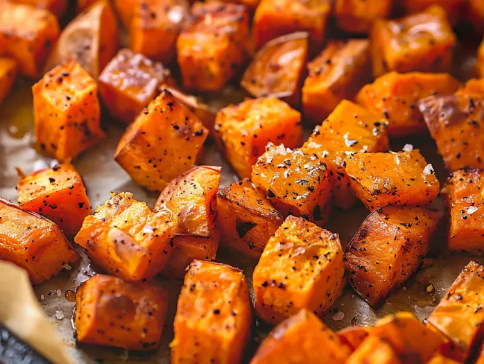 Roasted sweet potatoes on a plate.