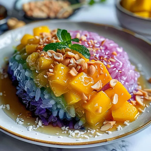 A plate of Thai Mango Sticky Rice.