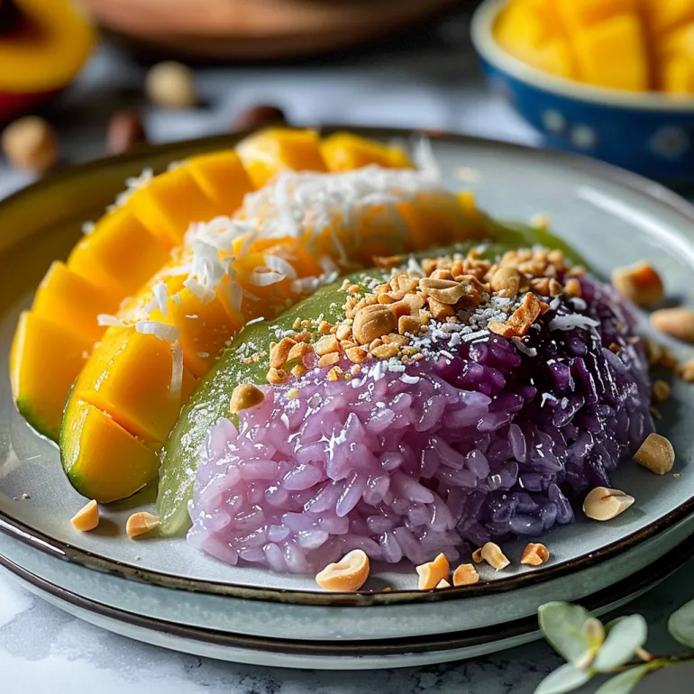 A plate of Thai Mango Sticky Rice.