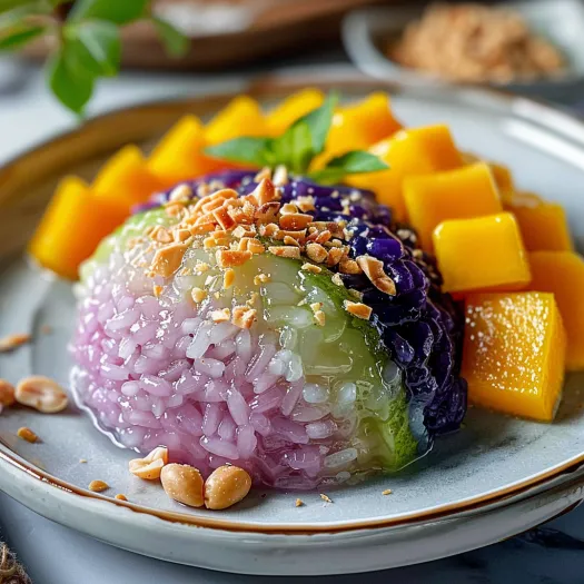 A plate of Thai Mango Sticky Rice.